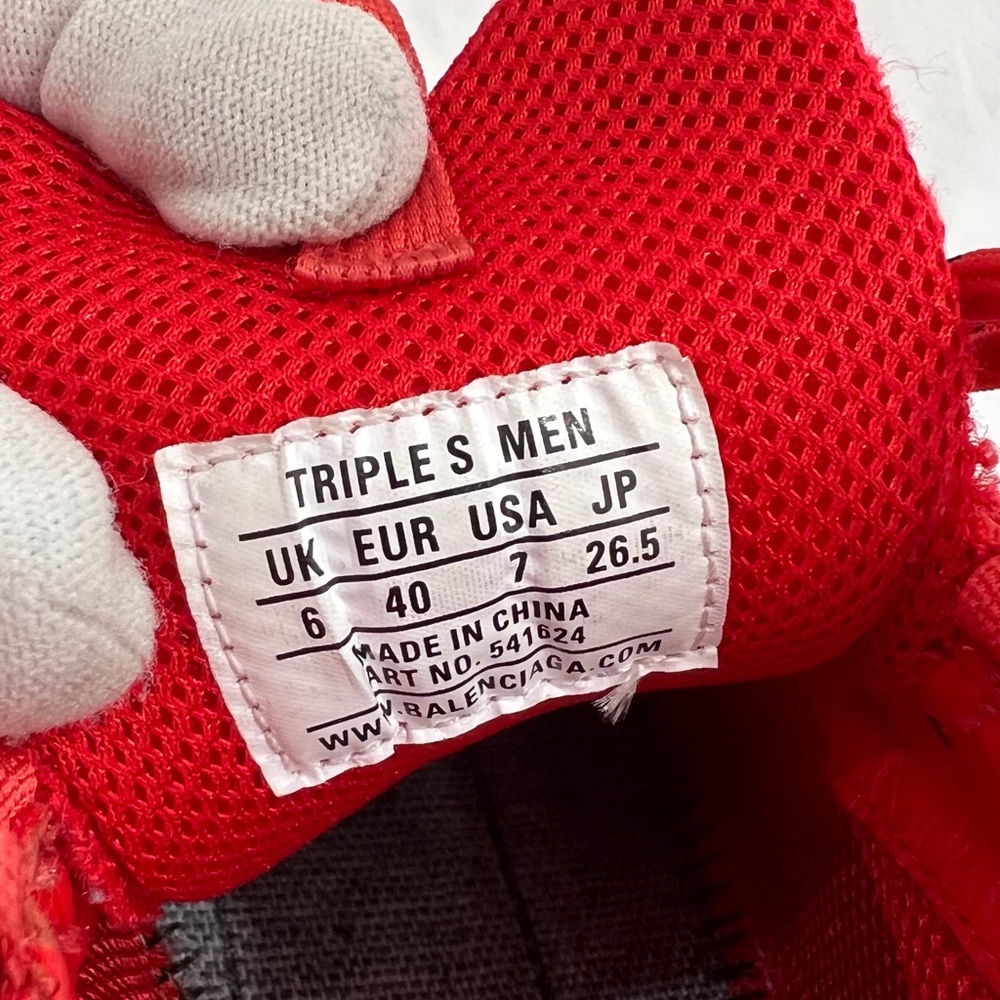 BALENCIAGA Red Triple S Sport Mens Sneakers Marked as 7US - Picture 10 of 17